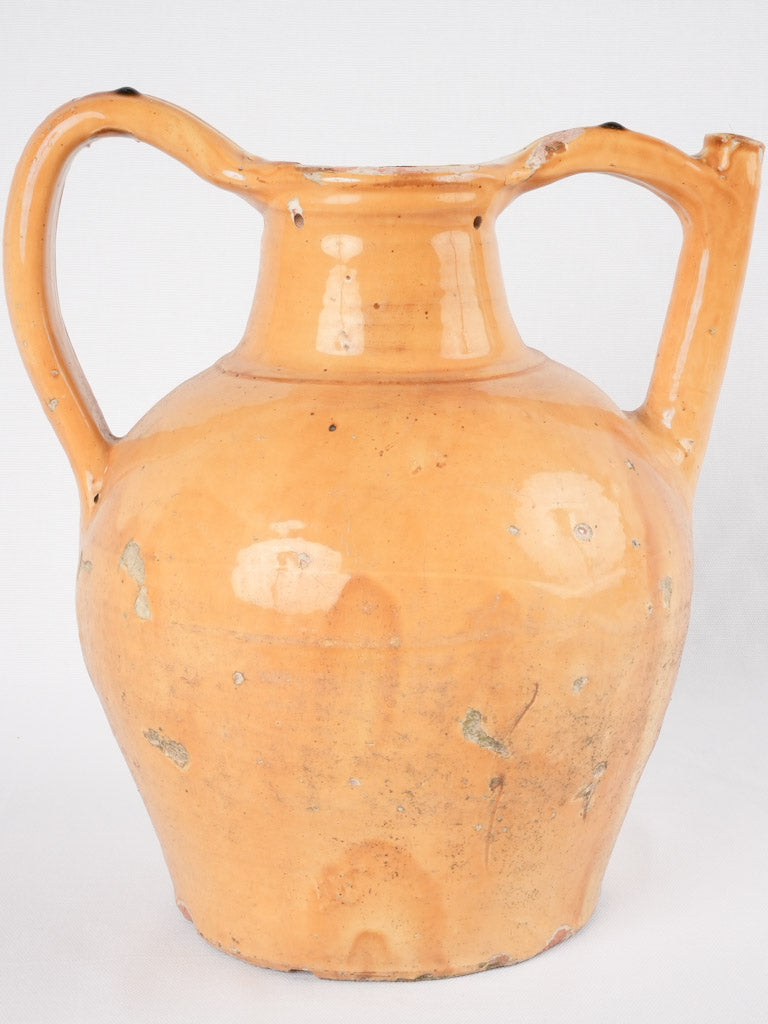 Antique French yellow-ocher "orjol" pitcher - large 15"