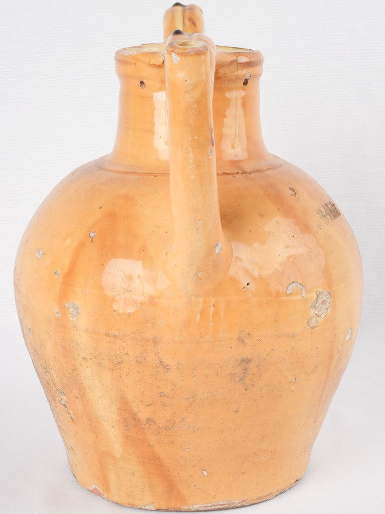 Antique French yellow-ocher "orjol" pitcher - large 15"