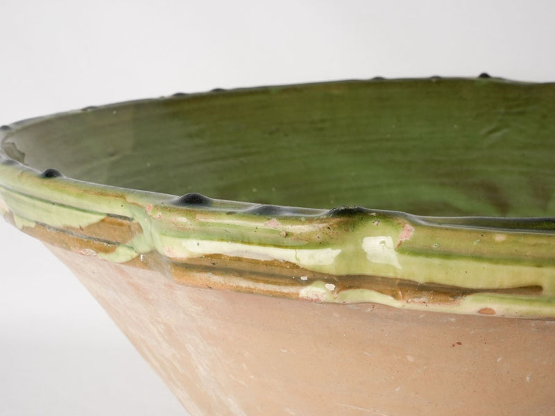 Huge antique terracotta tian bowl w/ green glaze 20¾"