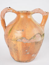 Antique French ocher "orjol" cruche w/ twisted handles 12½"