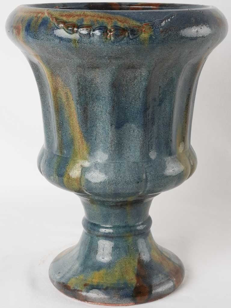 Vintage terracotta planter w/ blue glaze -  Medici shape 15¾"