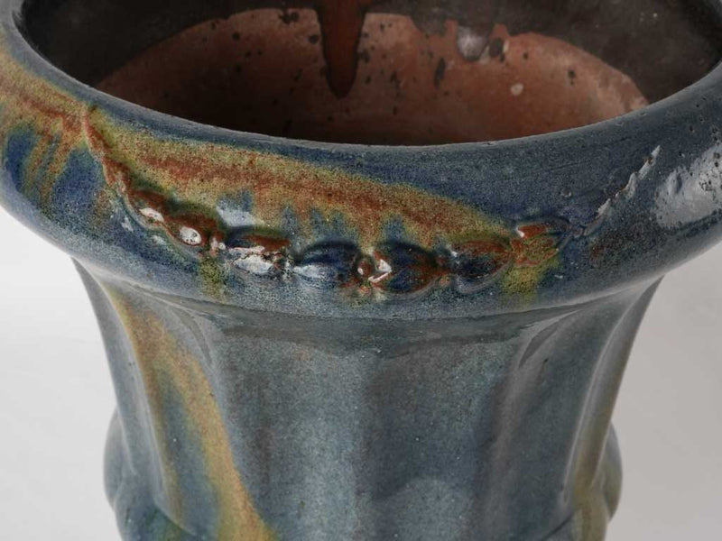 Vintage terracotta planter w/ blue glaze -  Medici shape 15¾"