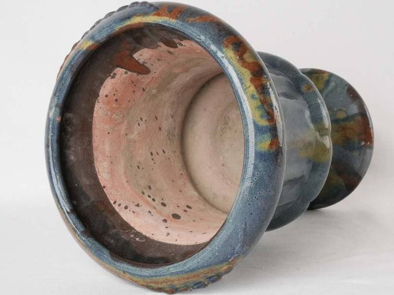 Vintage terracotta planter w/ blue glaze -  Medici shape 15¾"