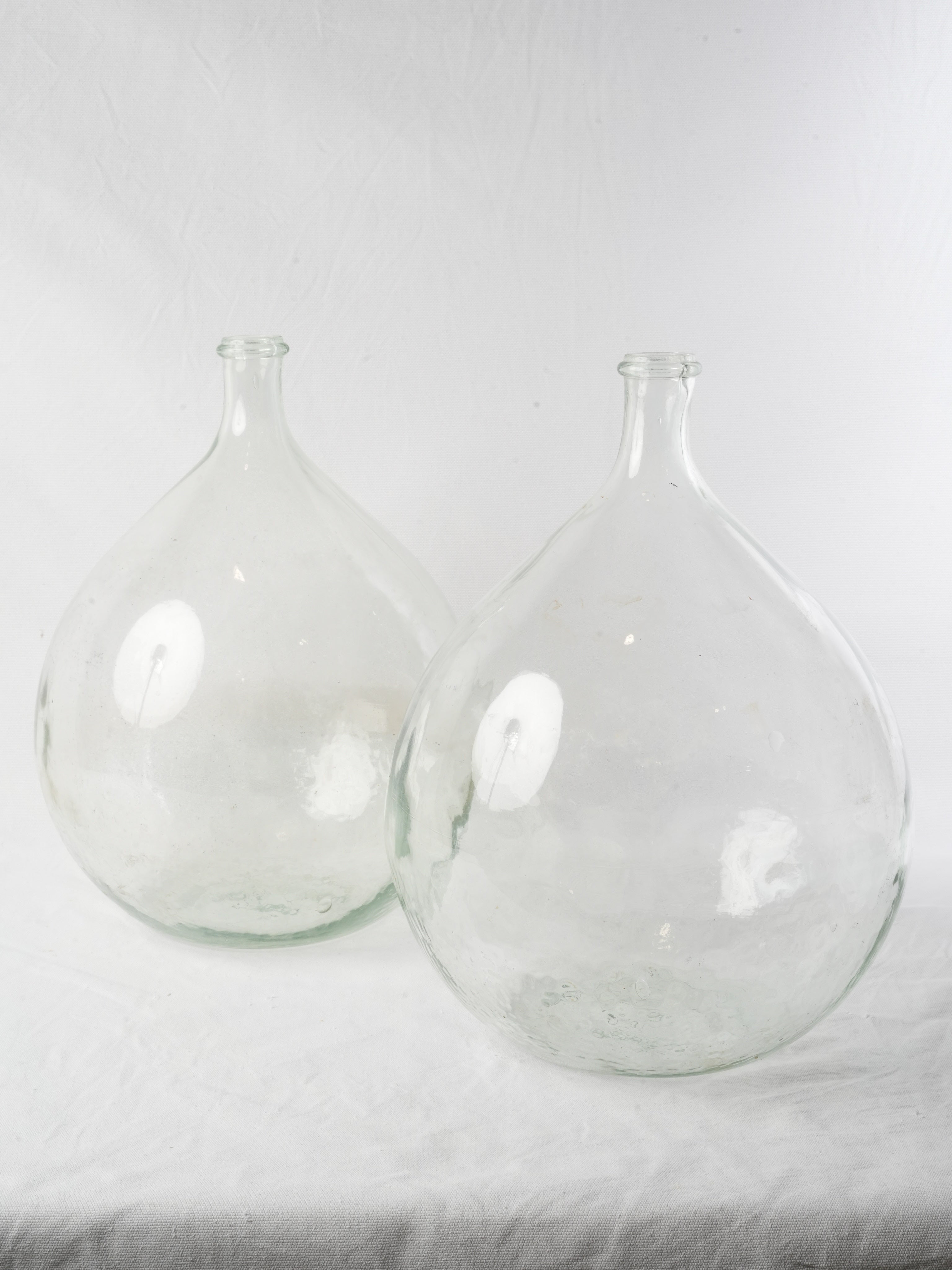 Reserved - Pair of Hand-Blown Clear Glass Demijohns - 20½"