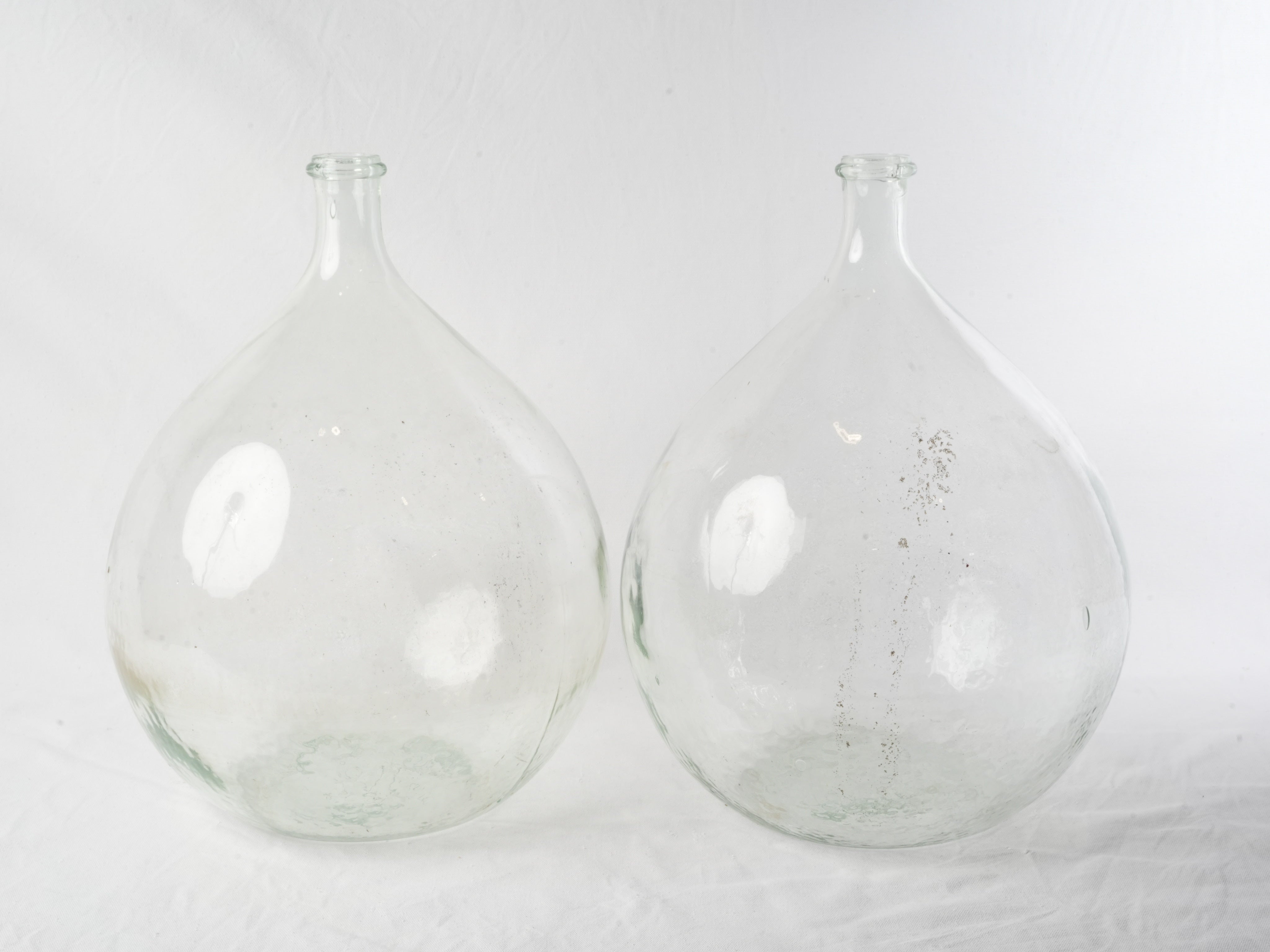 Reserved - Pair of Hand-Blown Clear Glass Demijohns - 20½"