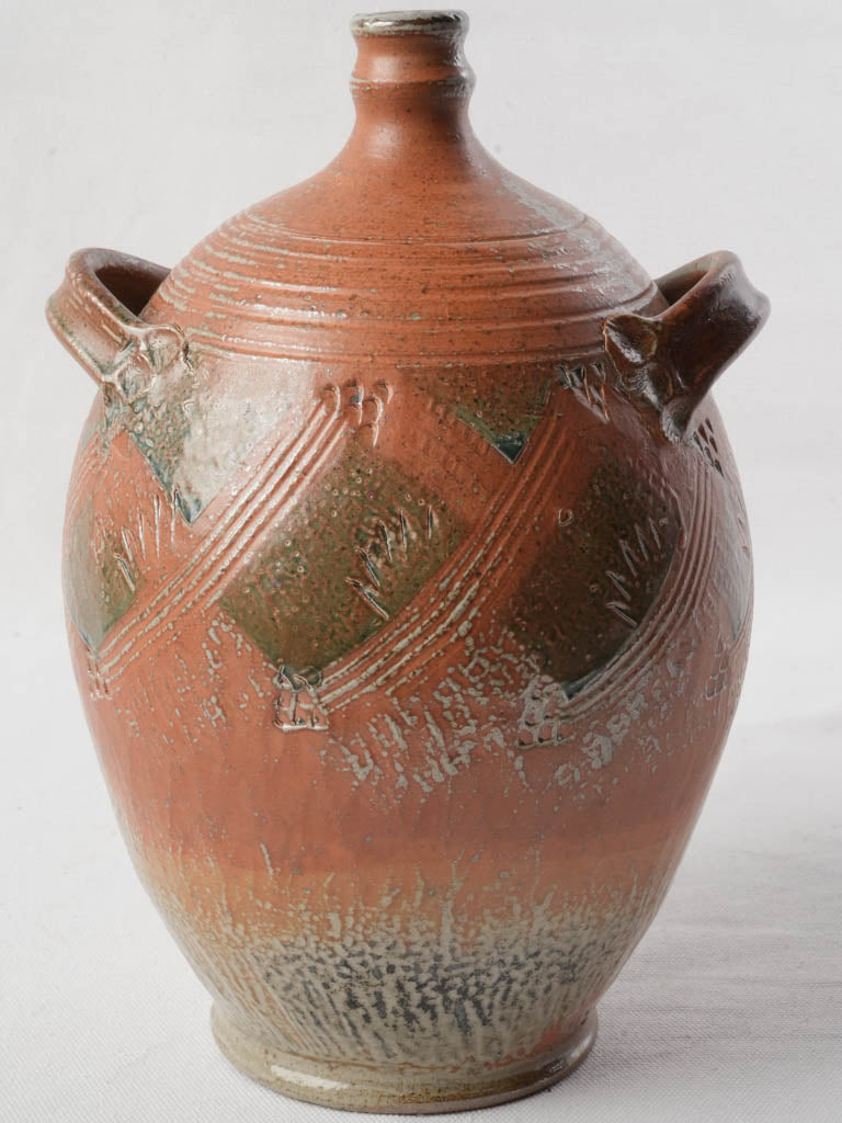 Contemporary artisanal stoneware gourd vessel  