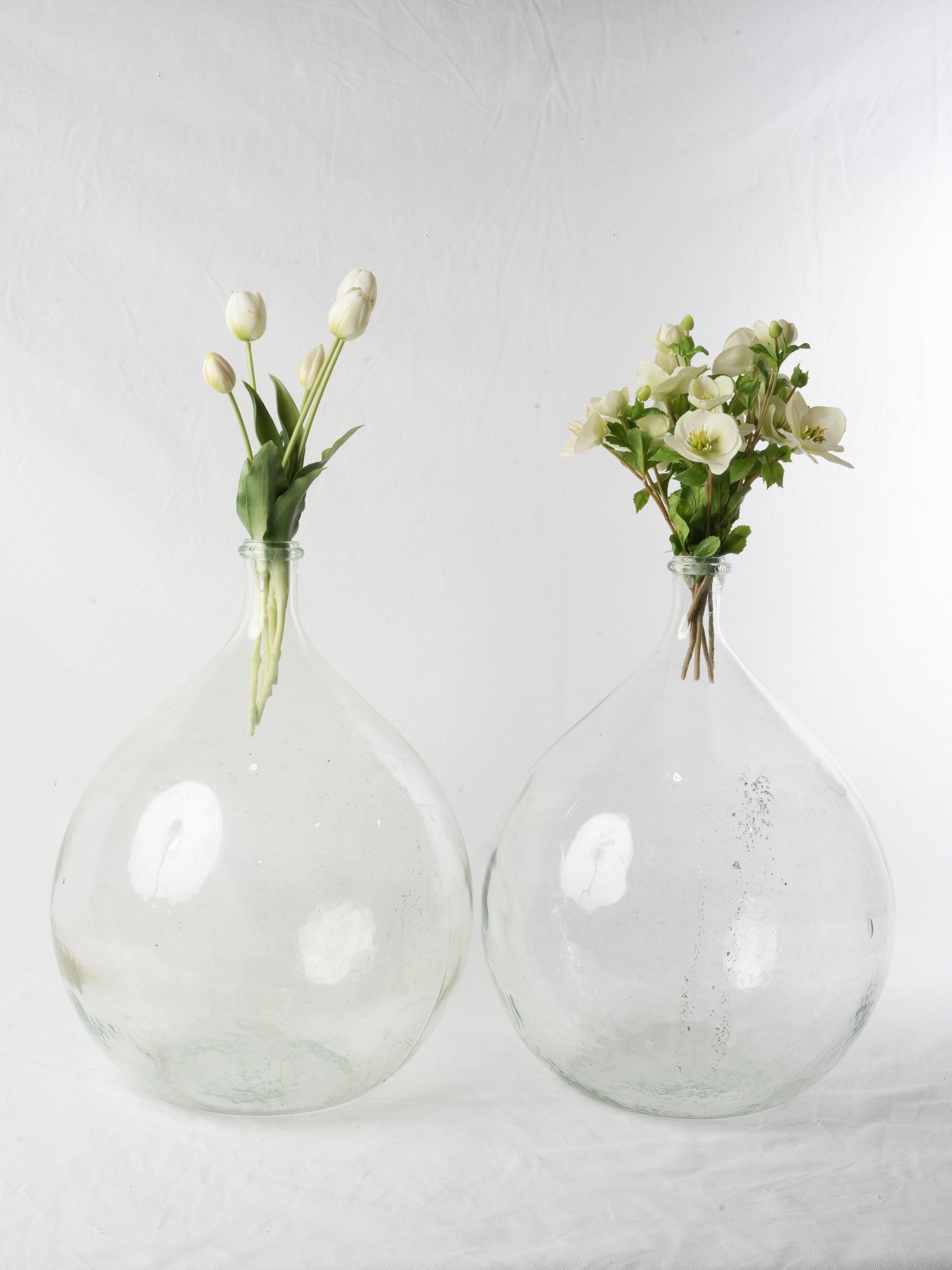 Reserved - Pair of Hand-Blown Clear Glass Demijohns - 20½"
