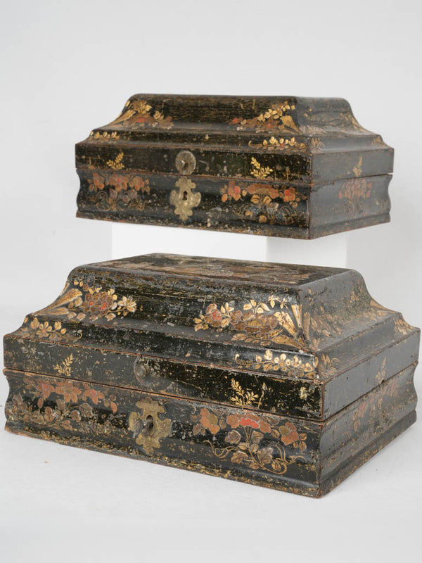 Antique Chinoiserie Black Wig Boxes