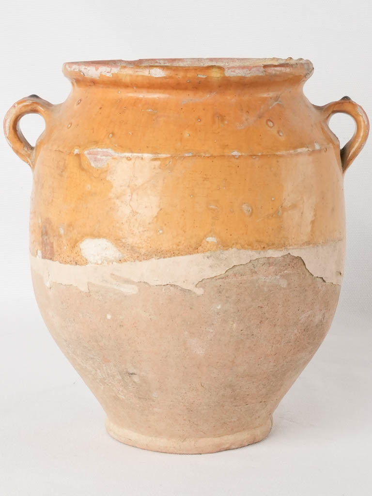Antique French confit pot with splash of glaze 9¾"