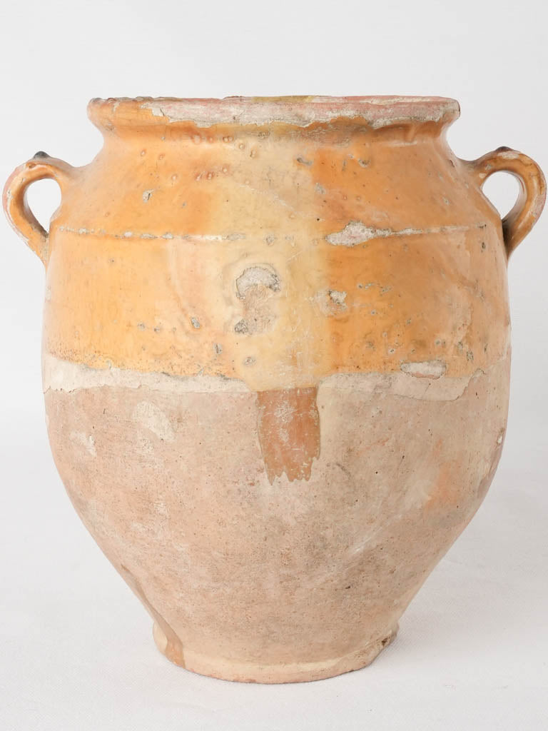 Antique French confit pot with splash of glaze 9¾"