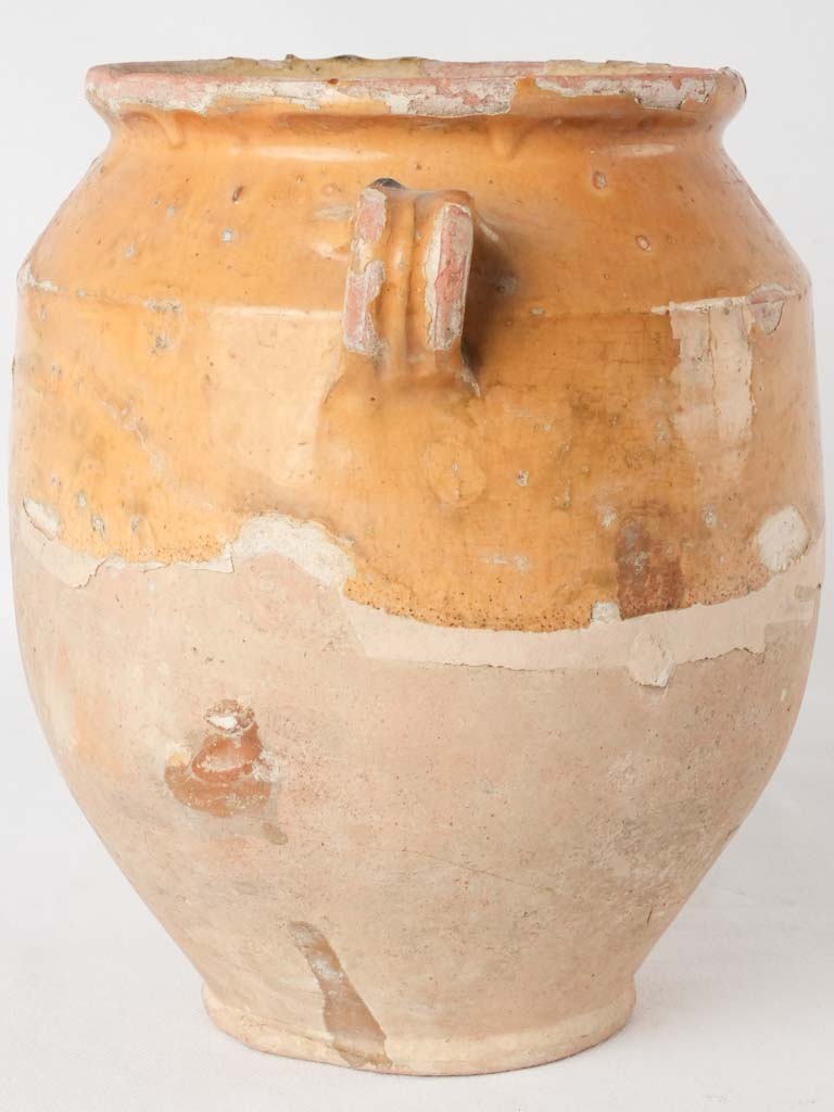 Antique French confit pot with splash of glaze 9¾"