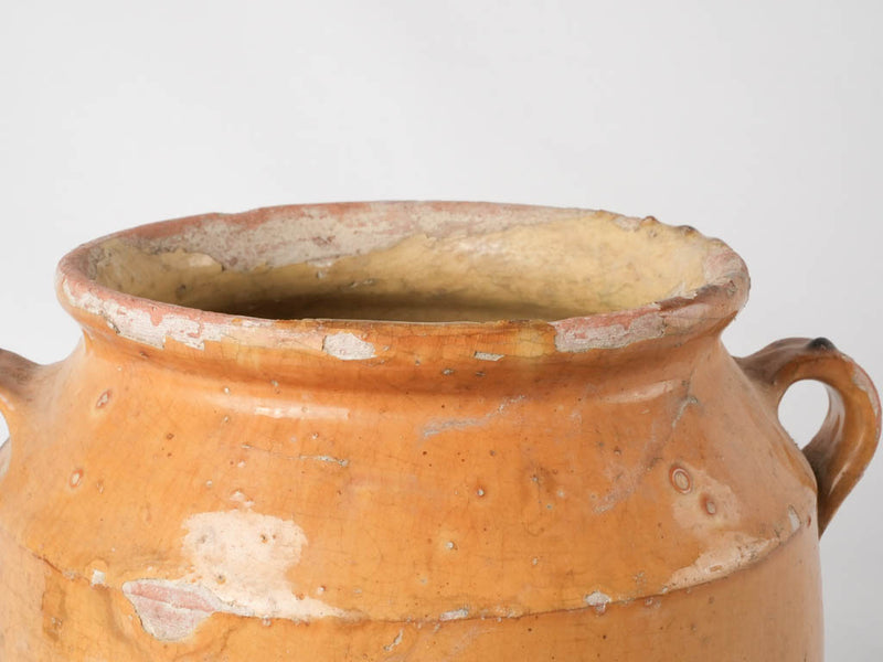 Antique French confit pot with splash of glaze 9¾"