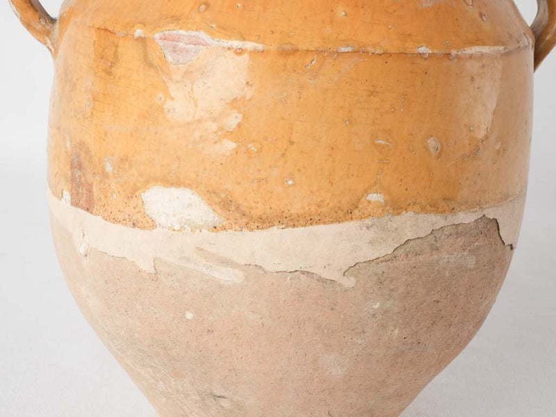Antique French confit pot with splash of glaze 9¾"