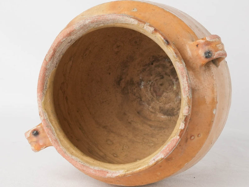 Antique French confit pot with splash of glaze 9¾"