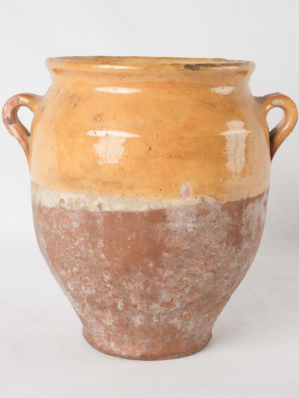 Antique French confit pot - half ocher glaze 9¾"