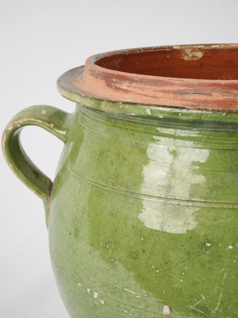 Antique French confit pot w/ green glaze 12½"