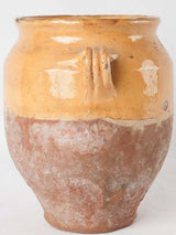 Antique French confit pot - half ocher glaze 9¾"