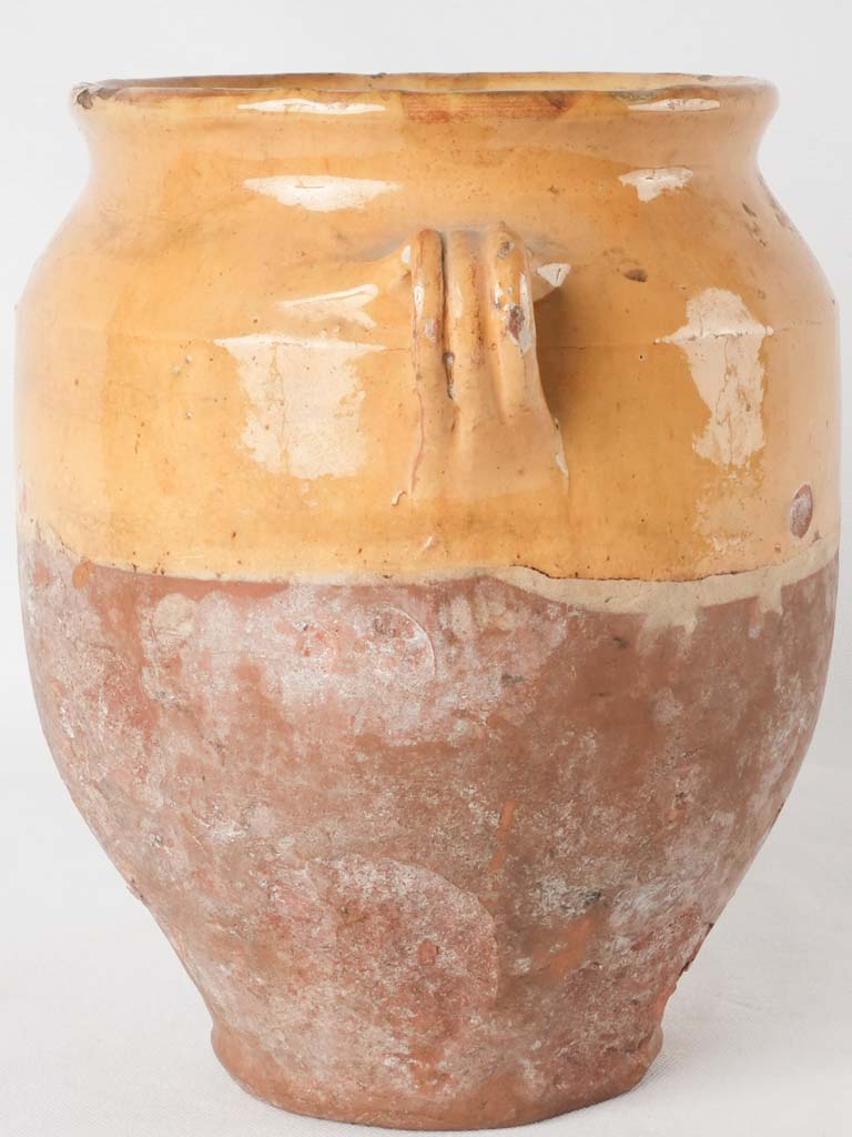 Antique French confit pot - half ocher glaze 9¾"