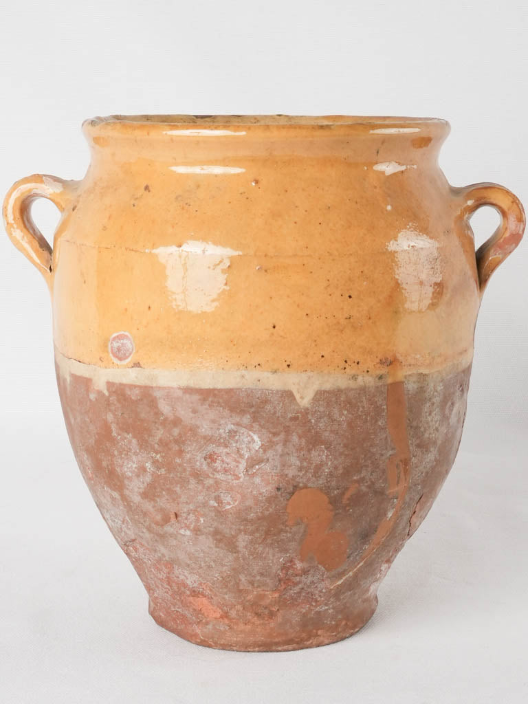 Antique French confit pot - half ocher glaze 9¾"