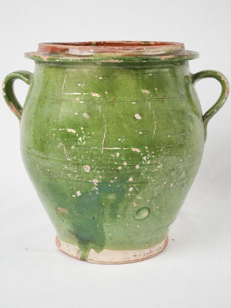 Antique French confit pot w/ green glaze 12½"