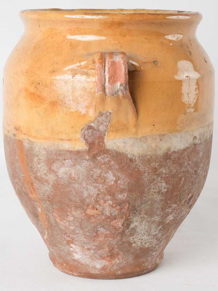Antique French confit pot - half ocher glaze 9¾"