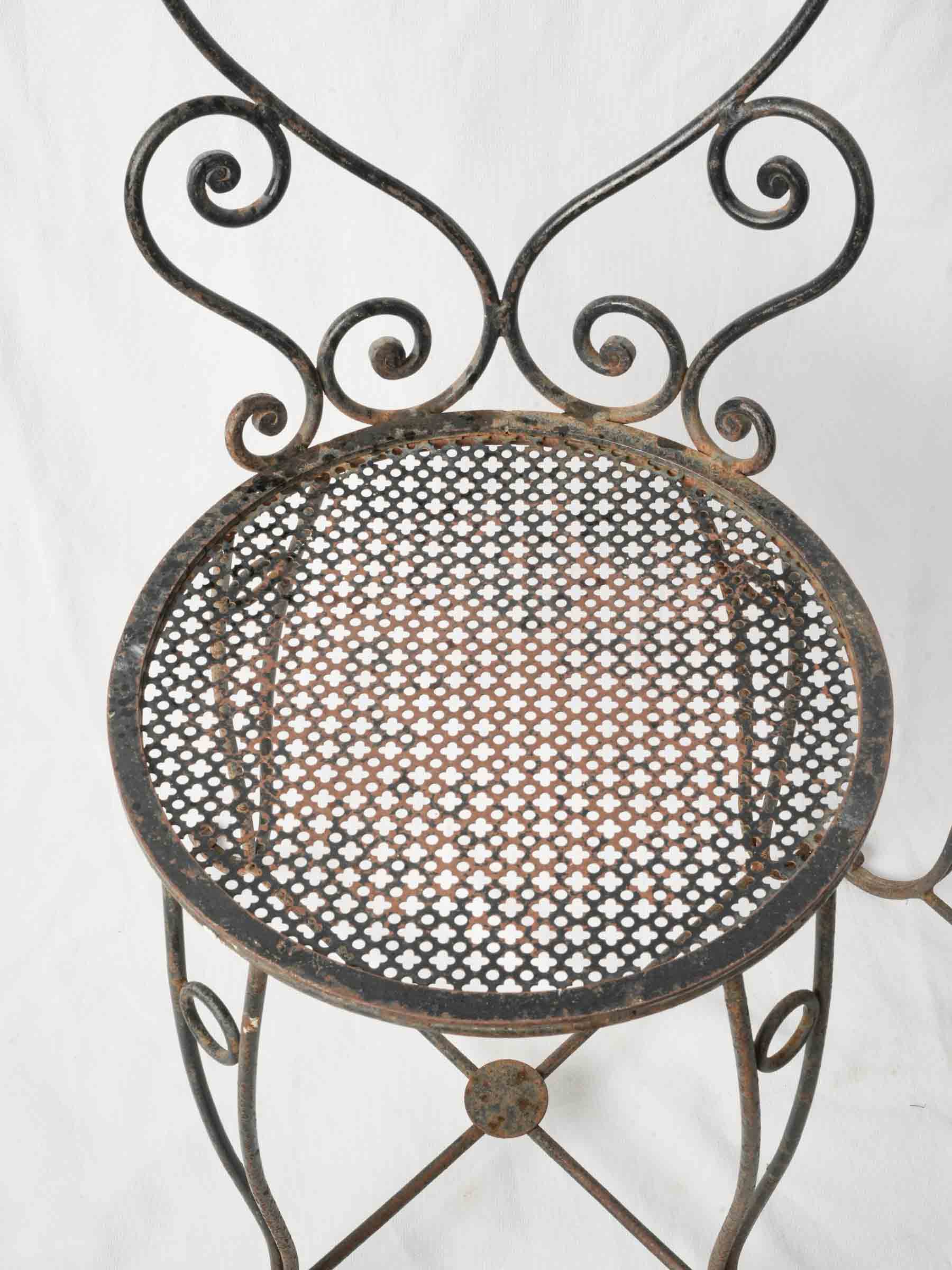 Pair of Small French Wrought Iron Garden Chairs w/ Scrolling Motifs
