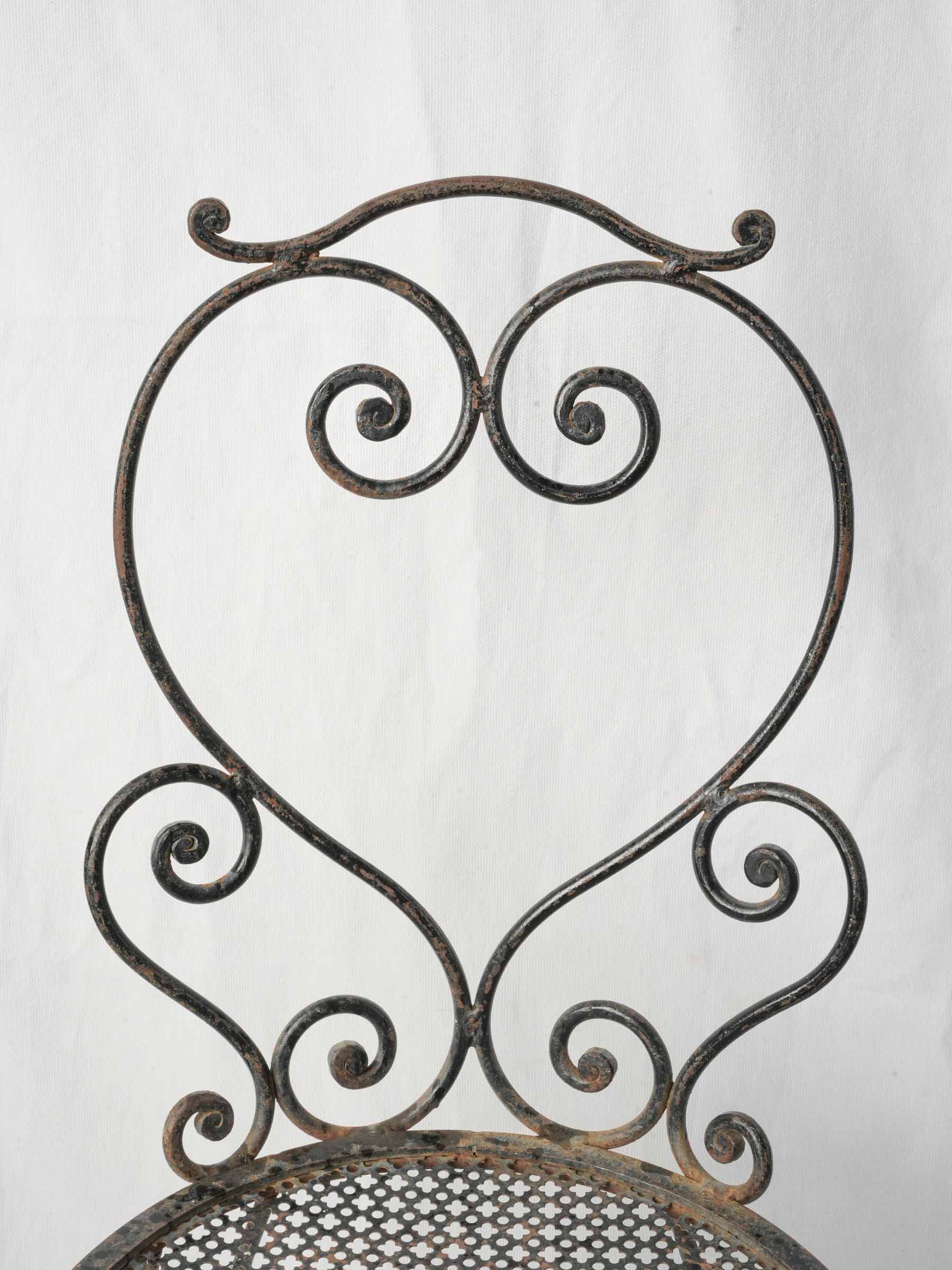 Pair of Small French Wrought Iron Garden Chairs w/ Scrolling Motifs