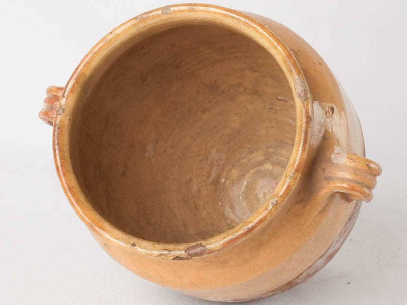 Antique French confit pot - half ocher glaze 9¾"