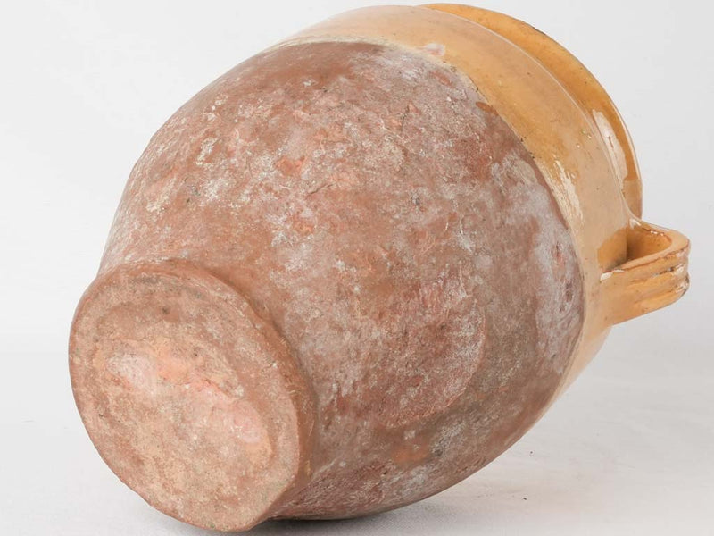 Antique French confit pot - half ocher glaze 9¾"