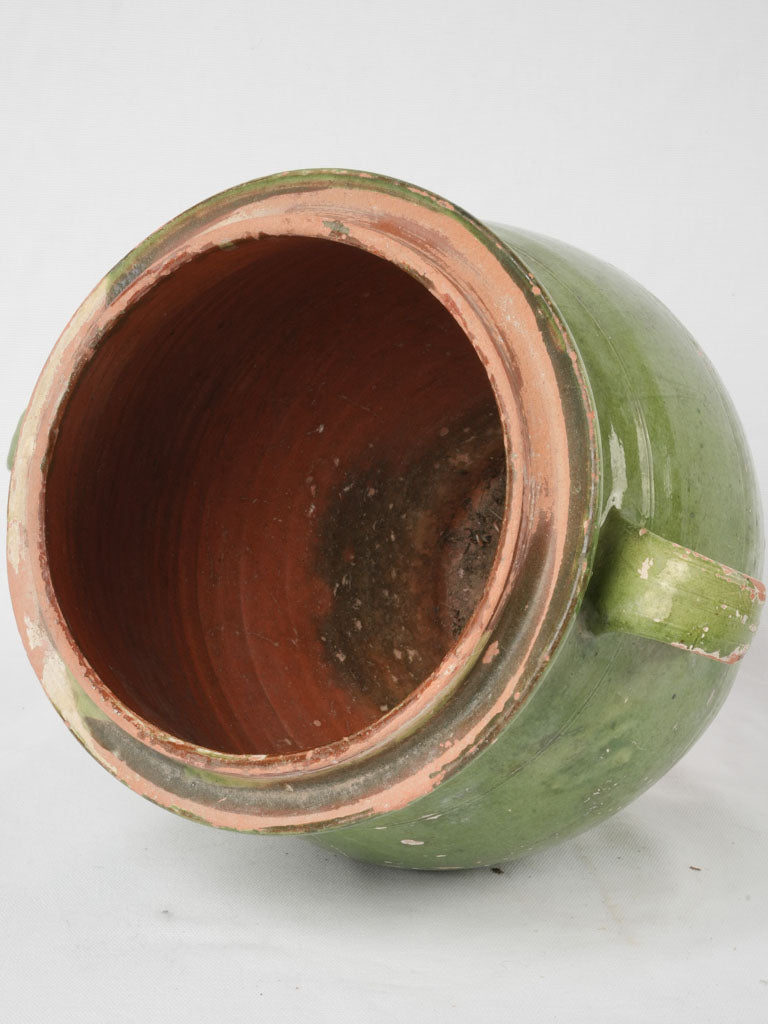Antique French confit pot w/ green glaze 12½"