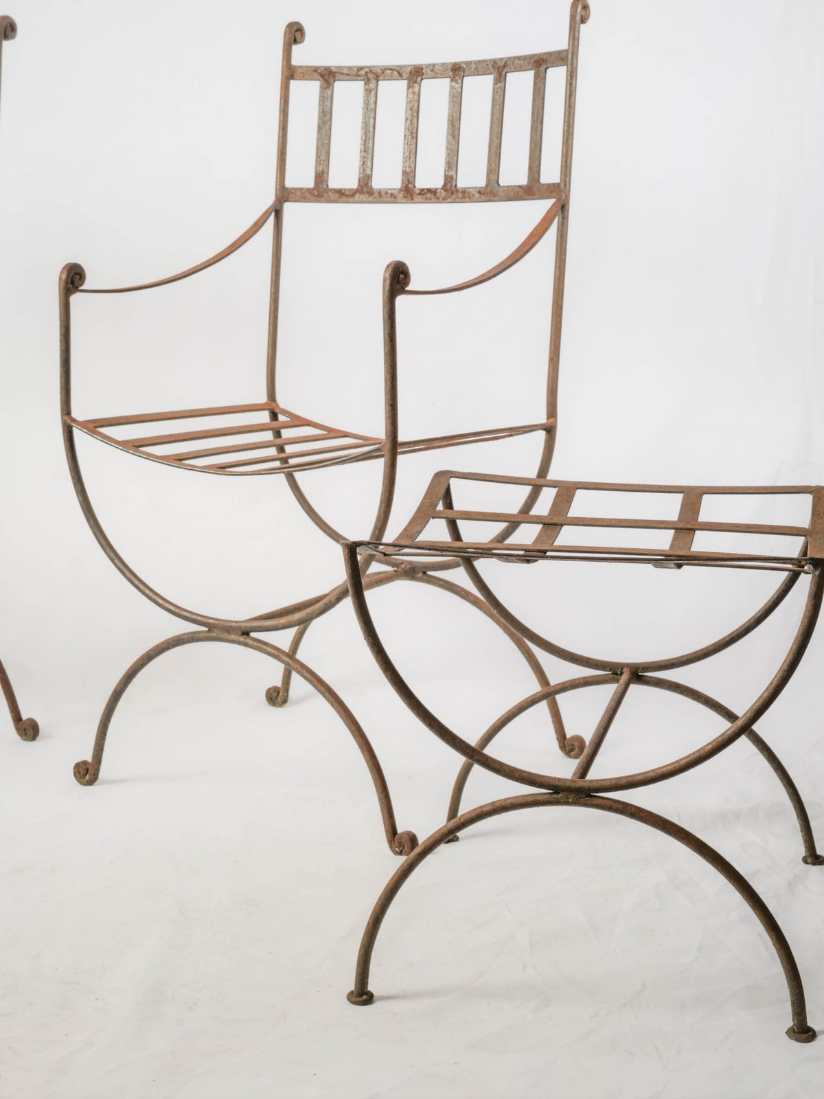 Set of 8 French Wrought Iron Garden Chairs w/ 2 Stools