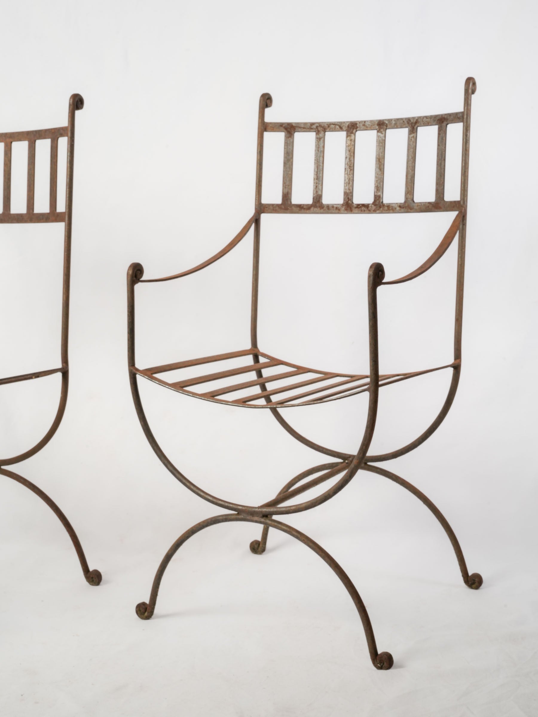 Set of 8 French Wrought Iron Garden Chairs w/ 2 Stools