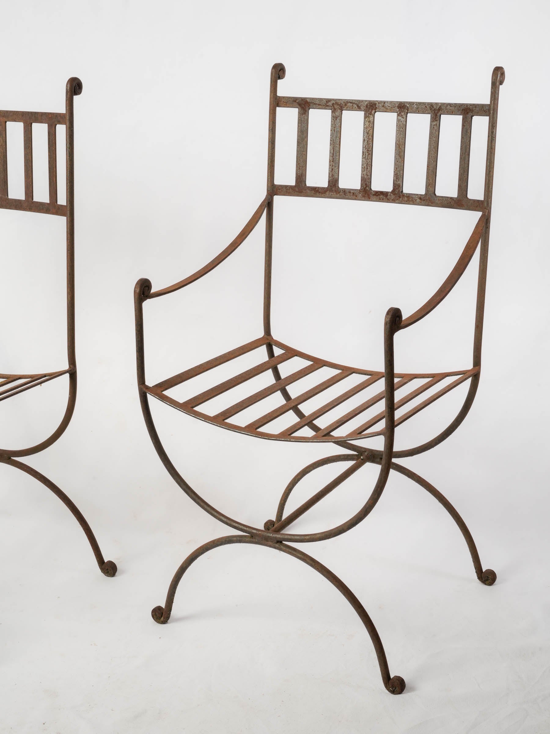 Set of 8 French Wrought Iron Garden Chairs w/ 2 Stools