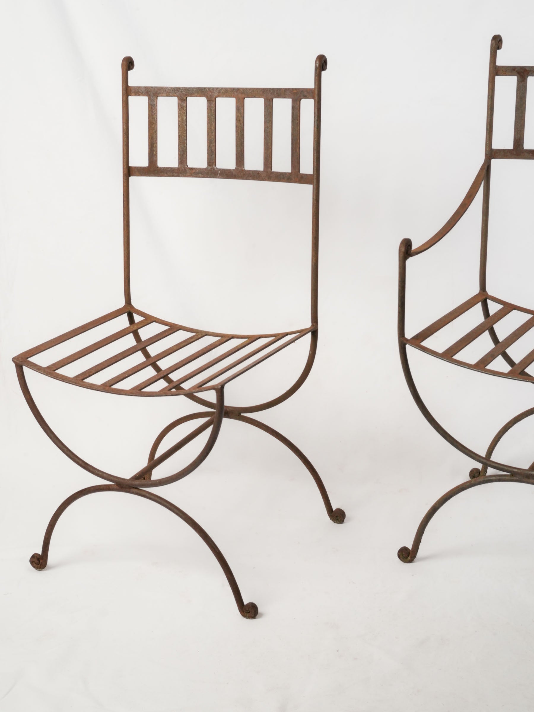 Set of 8 French Wrought Iron Garden Chairs w/ 2 Stools