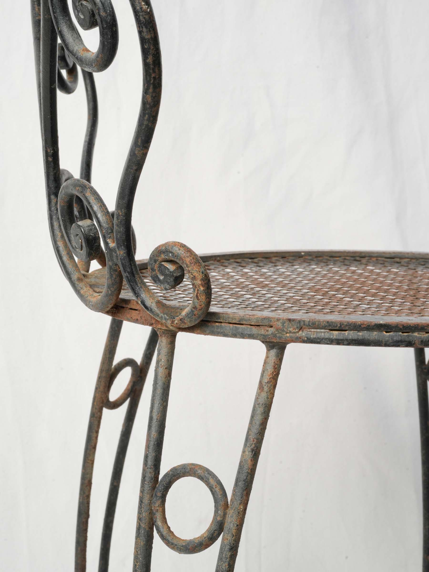 Pair of Small French Wrought Iron Garden Chairs w/ Scrolling Motifs