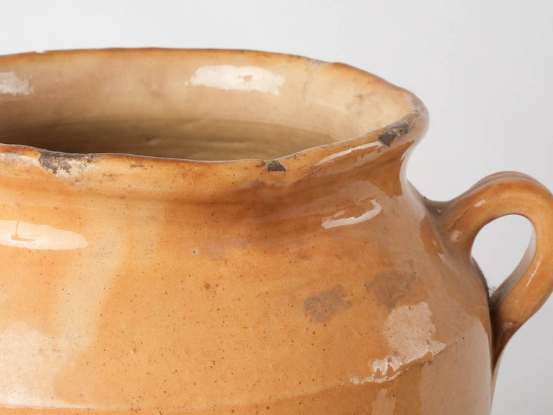 Antique French confit pot - ocher & beige glaze w/ 2 handles 9¾"