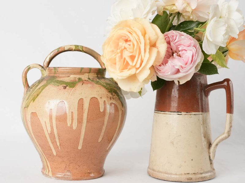 Antique French water pitcher - jaspée glaze 9½"