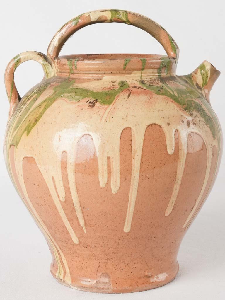 Antique French water pitcher - jaspée glaze 9½"