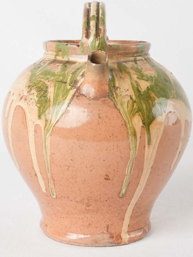 Antique French water pitcher - jaspée glaze 9½"