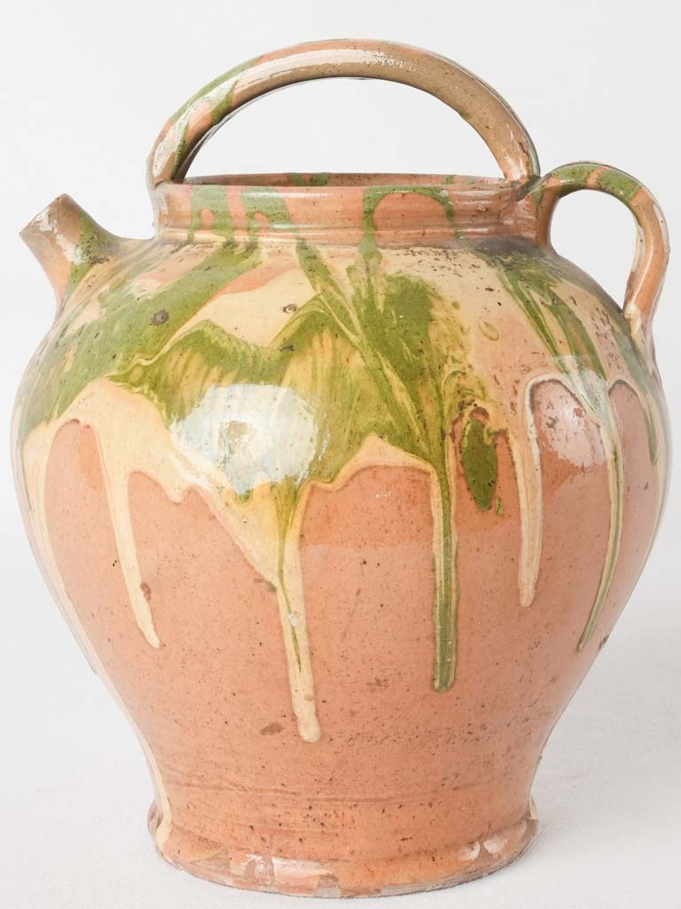 Antique French water pitcher - jaspée glaze 9½"