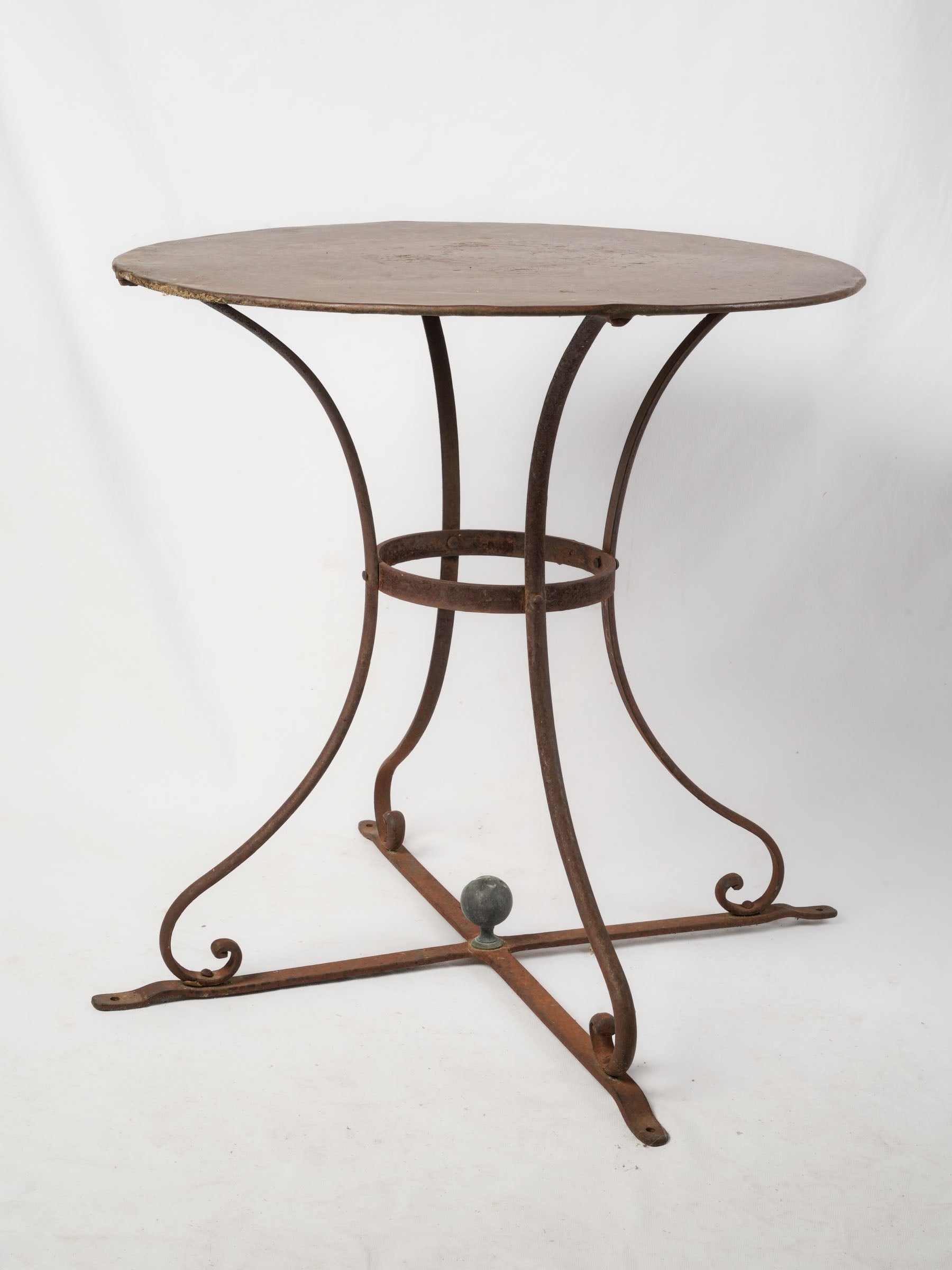 Vintage French Iron Garden Table with Curved Legs and Round Top