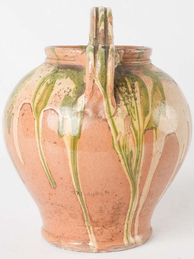 Antique French water pitcher - jaspée glaze 9½"