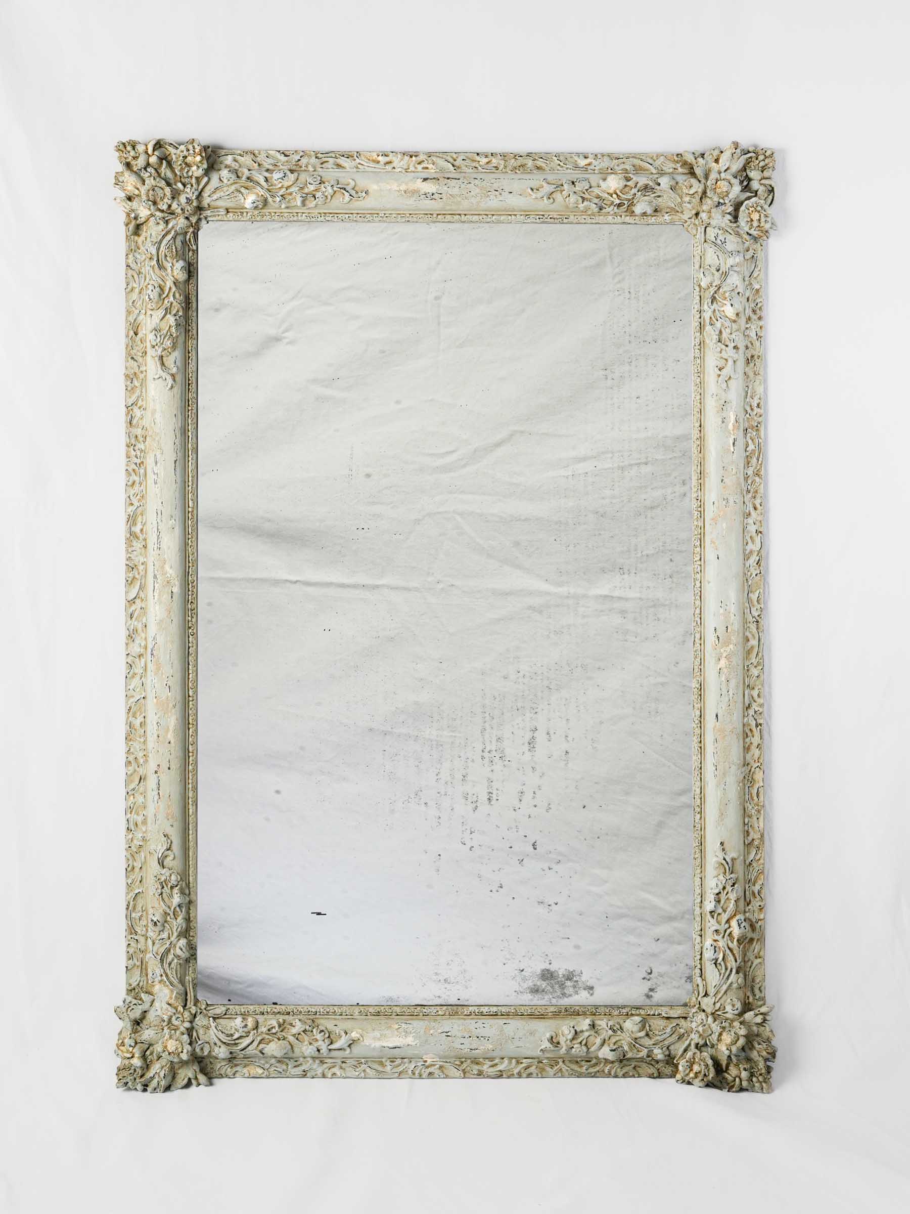 Grand 19th Century Decorative Mirror w/ Sculpted Floral Frame and Shimmering Mercury Plate - 49½" x 35"