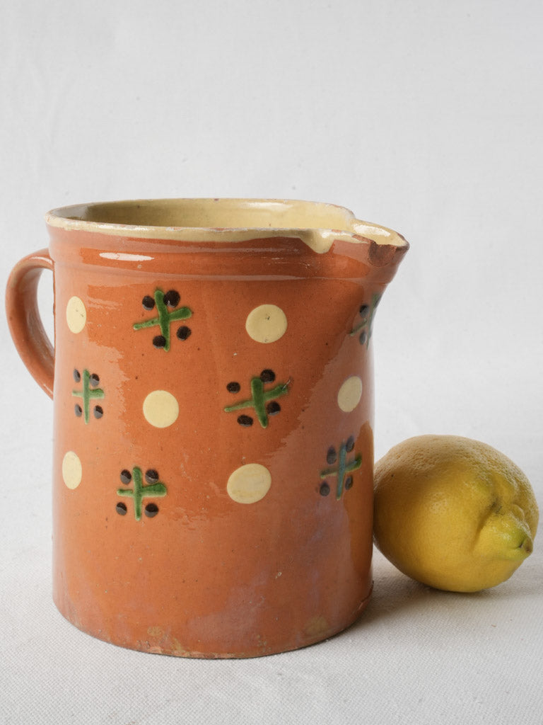 Rustic Savoy Ceramic Pitcher w/ Cross-and-Dot Motifs - 6¾"