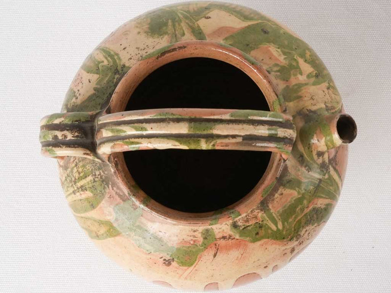 Antique French water pitcher - jaspée glaze 9½"