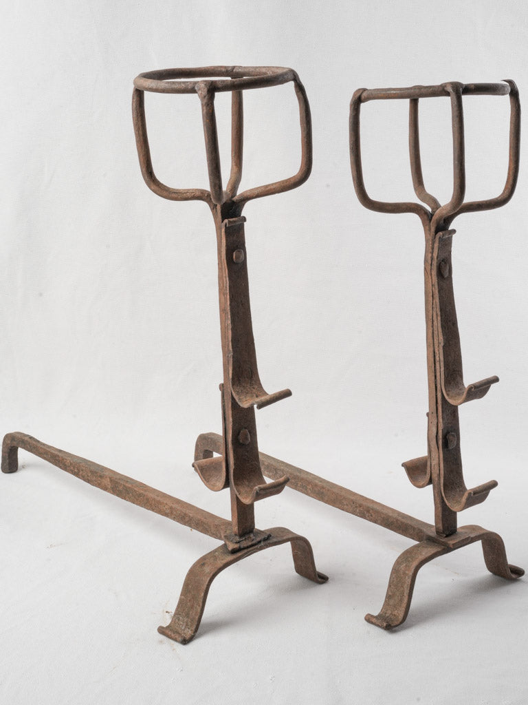 Rustic wrought-iron andirons  