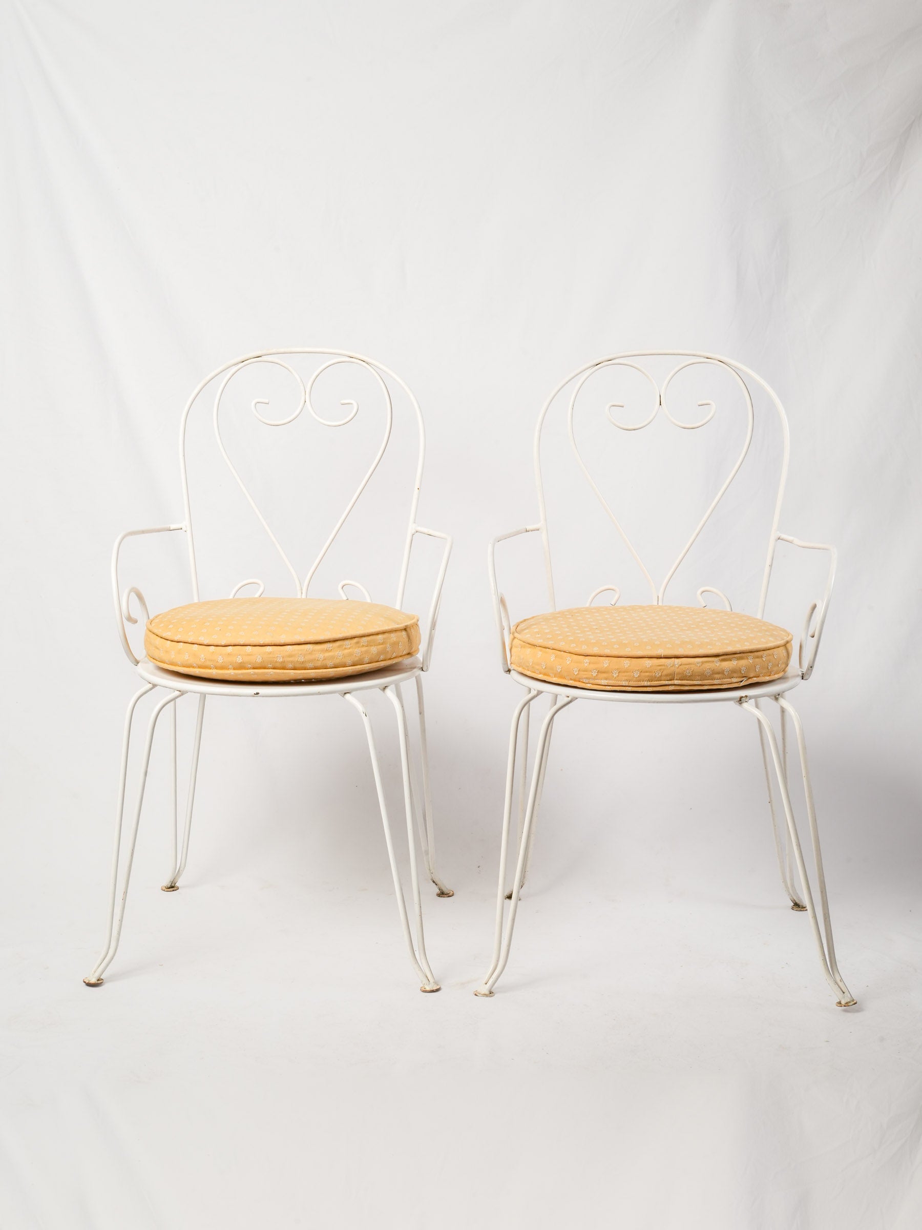 Set of 12 Wrought Iron Garden Armchairs w/ Ocher Cushions