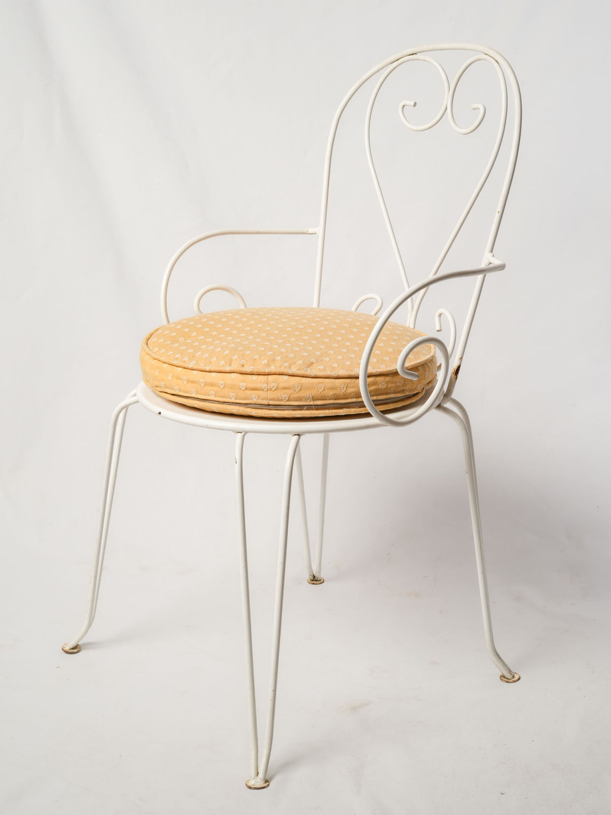 Set of 12 Wrought Iron Garden Armchairs w/ Ocher Cushions