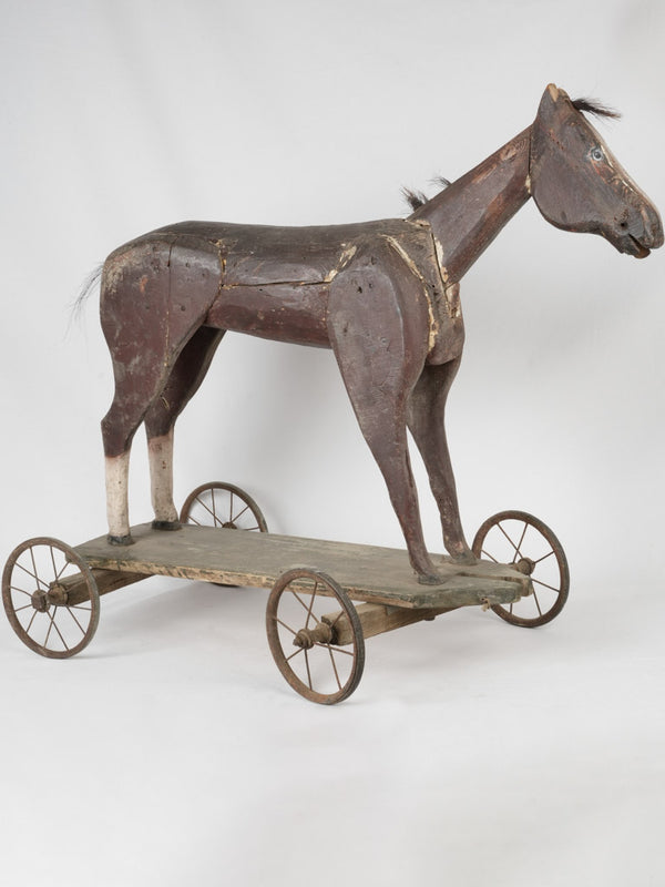 Antique, French, wooden pull horse toy