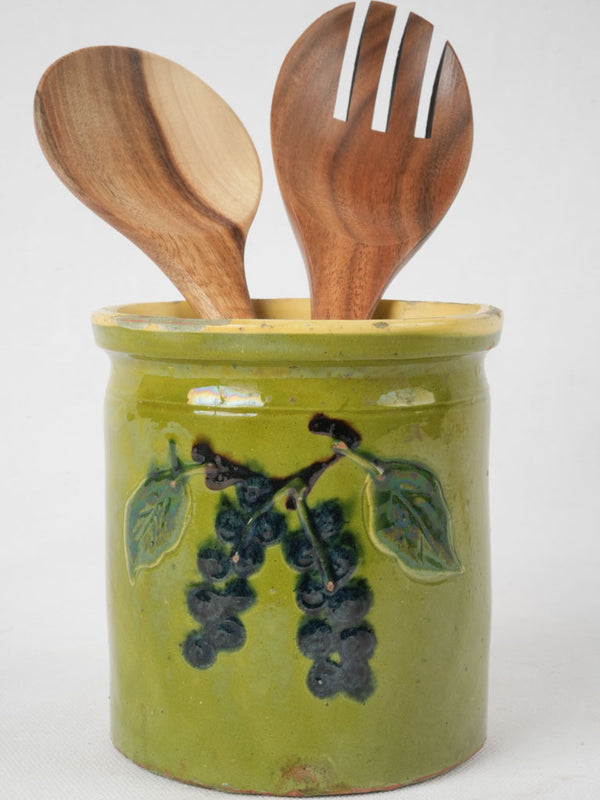 Vintage grape-designed pottery jam container
